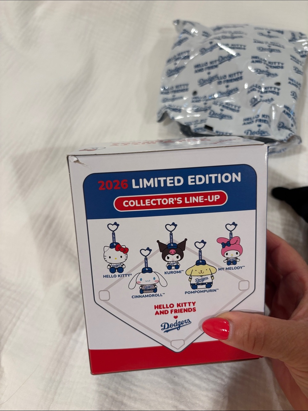 Hello Kitty Dodgers Kuromi Plush Clip - Black, White, Blue, Pink - Picture 4 of 4